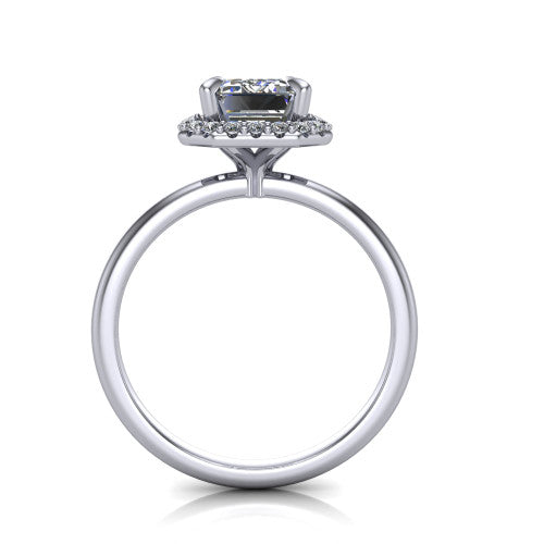 Carmen Emerald Shape Halo Engagement Ring in 18K White Gold