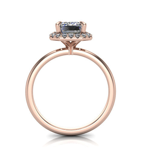 Carmen Emerald Shape Halo Engagement Ring in 18K Rose Gold