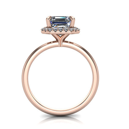 Carmen Square Emerald Shape Halo Engagement Ring in 14K Rose Gold