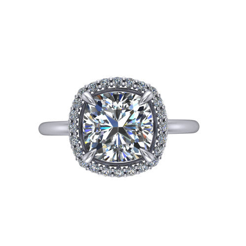 Carmen Cushion Shape Halo Engagement Ring in 18K White Gold
