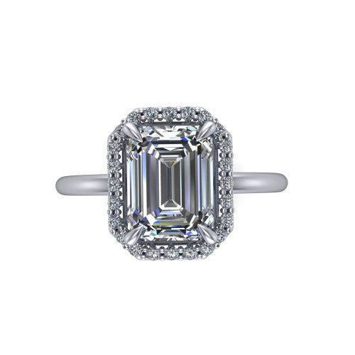 Carmen Emerald Shape Halo Engagement Ring in 18K White Gold