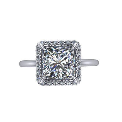 Carmen Princess Shape Halo Engagement Ring in 18K White Gold