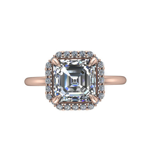 Carmen Square Emerald Shape Halo Engagement Ring in 18K Rose Gold