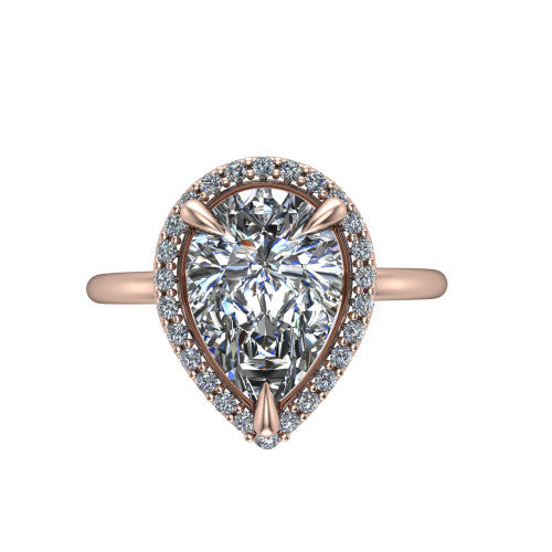 Carmen Pear Shape Halo Engagement Ring in 14K Rose Gold