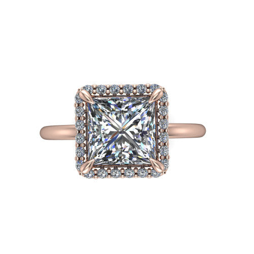 Carmen Princess Shape Halo Engagement Ring in 18K Rose Gold