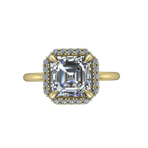 Carmen Square Emerald Shape Halo Engagement Ring in 14K Yellow Gold
