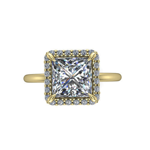 Carmen Princess Shape Halo Engagement Ring in 18K Yellow Gold