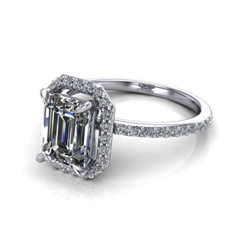 Talia Emerald Shape Halo Engagement Ring in Platinum