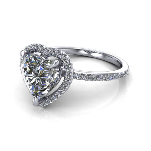 Talia Heart Shape Halo Engagement Ring in 18K White Gold