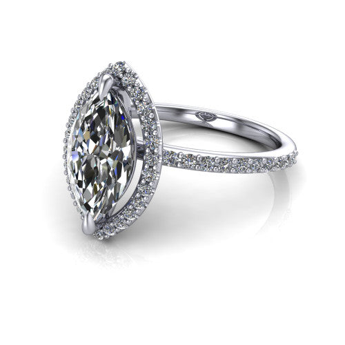 Talia Marquise Shape Halo Engagement Ring in 14K White Gold