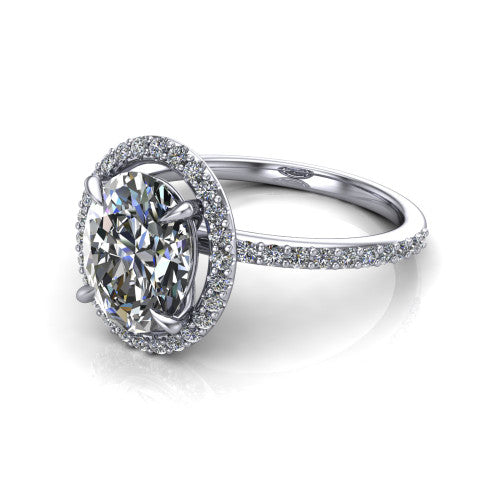 Talia Oval Shape Halo Engagement Ring in 14K White Gold