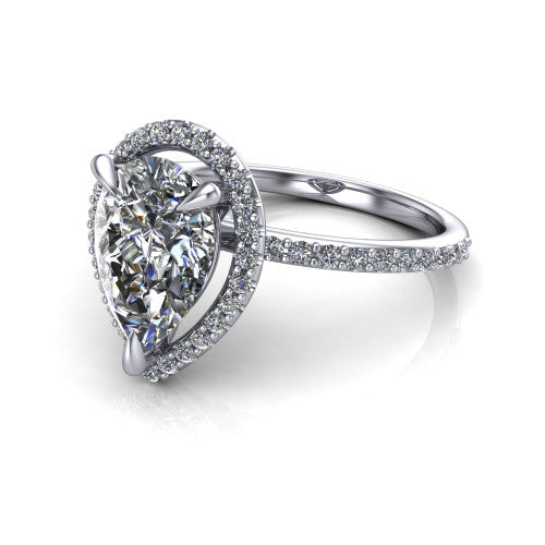 Talia Pear Shape Halo Engagement Ring in 14K White Gold