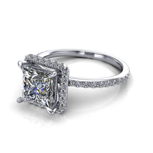 Talia Princess Shape Halo Engagement Ring in 14K White Gold