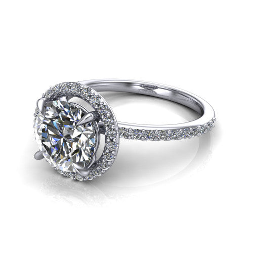 Talia Round Shape Halo Engagement Ring in 14K White Gold