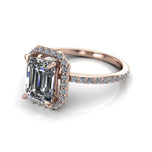 Talia Emerald Shape Halo Engagement Ring in 18K Rose Gold