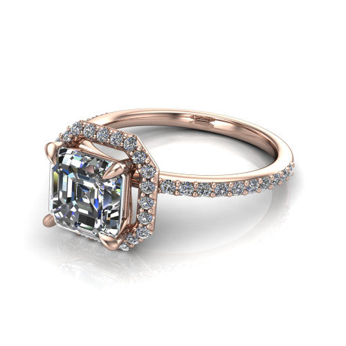 Talia Square Emerald Shape Halo Engagement Ring in 18K Rose Gold
