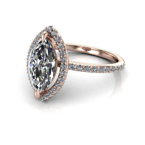 Talia Marquise Shape Halo Engagement Ring in 14K Rose Gold