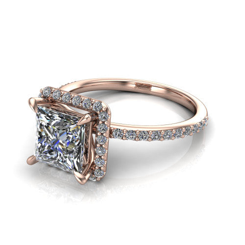 Talia Princess Shape Halo Engagement Ring in 14K Rose Gold