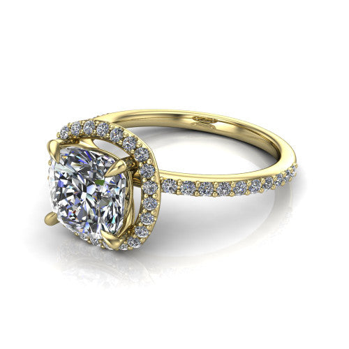 Talia Cushion Shape Halo Engagement Ring in 18K Yellow Gold