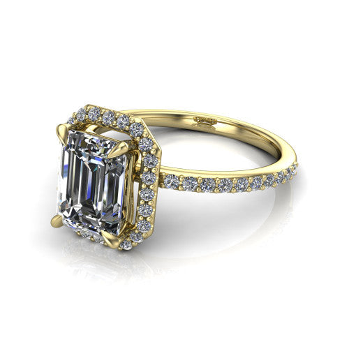 Talia Emerald Shape Halo Engagement Ring in 18K Yellow Gold