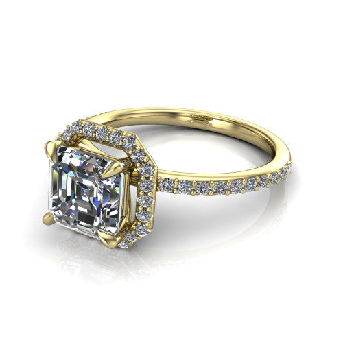 Talia Square Emerald Shape Halo Engagement Ring in 14K Yellow Gold