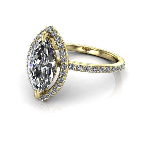 Talia Marquise Shape Halo Engagement Ring in 14K Yellow Gold
