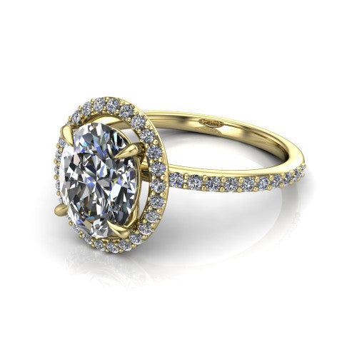 Talia Oval Shape Halo Engagement Ring in 14K Yellow Gold