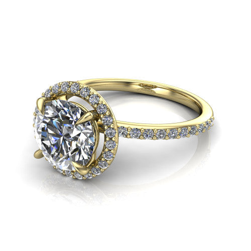 Talia Round Shape Halo Engagement Ring in 18K Yellow Gold