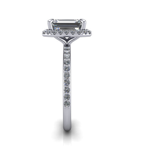 Talia Emerald Shape Halo Engagement Ring in Platinum