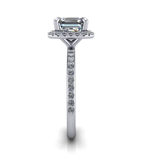 Talia Square Emerald Shape Halo Engagement Ring in Platinum