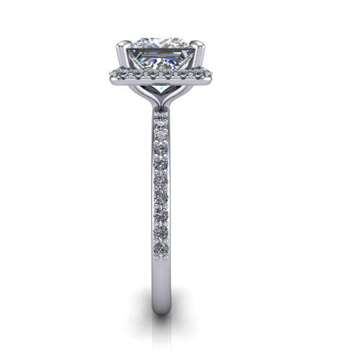 Talia Princess Shape Halo Engagement Ring in 18K White Gold