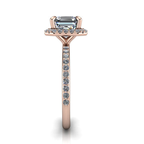 Talia Square Emerald Shape Halo Engagement Ring in 14K Rose Gold
