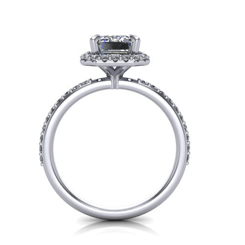Talia Emerald Shape Halo Engagement Ring in Platinum