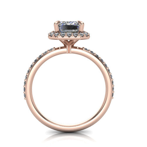 Talia Emerald Shape Halo Engagement Ring in 18K Rose Gold