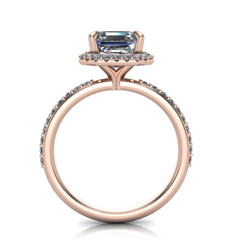 Talia Square Emerald Shape Halo Engagement Ring in 18K Rose Gold