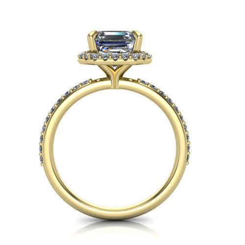 Talia Square Emerald Shape Halo Engagement Ring in 14K Yellow Gold