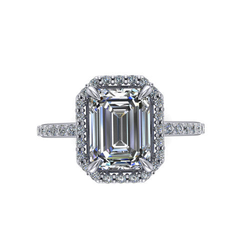 Talia Emerald Shape Halo Engagement Ring in 14K White Gold