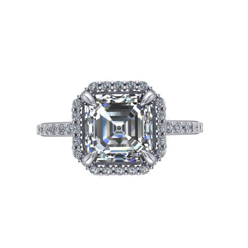 Talia Square Emerald Shape Halo Engagement Ring in Platinum