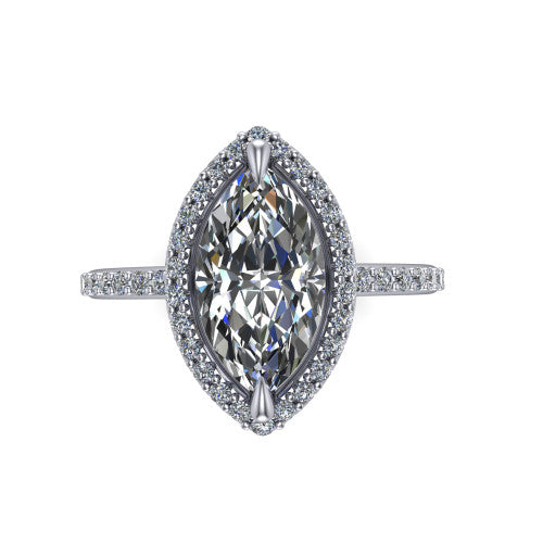 Talia Marquise Shape Halo Engagement Ring in 14K White Gold