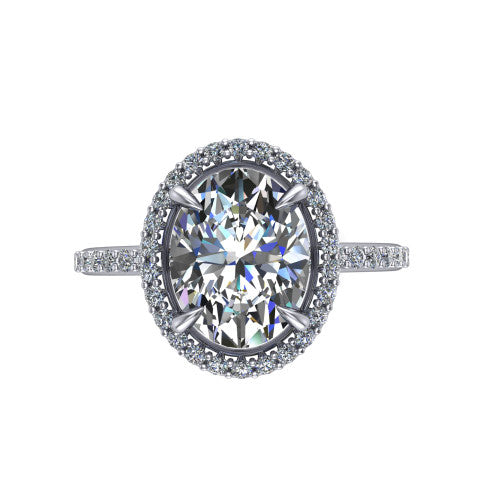 Talia Oval Shape Halo Engagement Ring in 14K White Gold