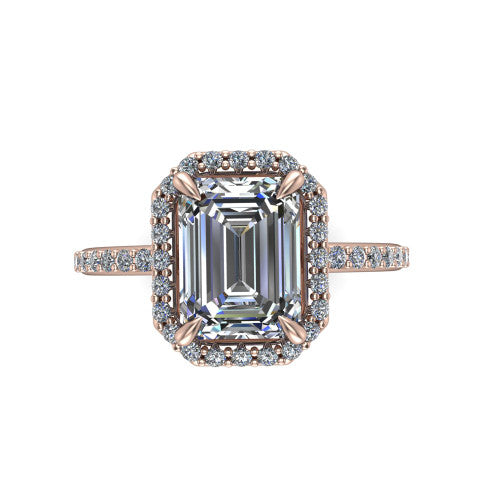 Talia Emerald Shape Halo Engagement Ring in 14K Rose Gold