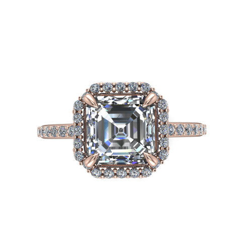 Talia Square Emerald Shape Halo Engagement Ring in 18K Rose Gold