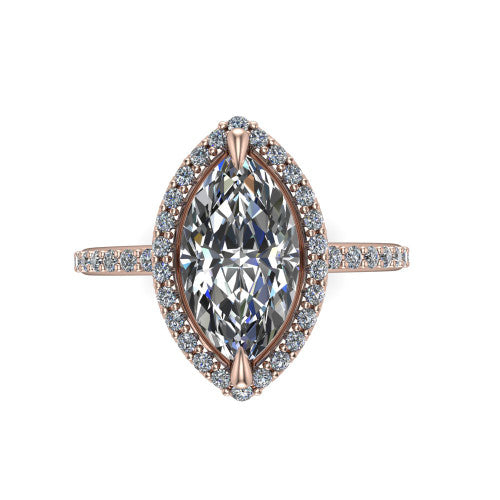 Talia Marquise Shape Halo Engagement Ring in 18K Rose Gold