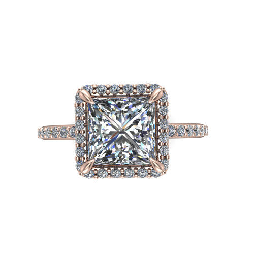 Talia Princess Shape Halo Engagement Ring in 18K Rose Gold