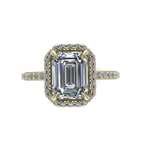 Talia Emerald Shape Halo Engagement Ring in 18K Yellow Gold