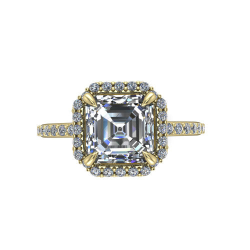 Talia Square Emerald Shape Halo Engagement Ring in 14K Yellow Gold