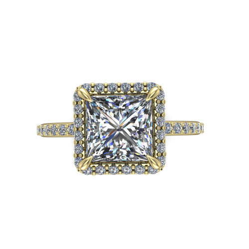 Talia Princess Shape Halo Engagement Ring in 14K Yellow Gold