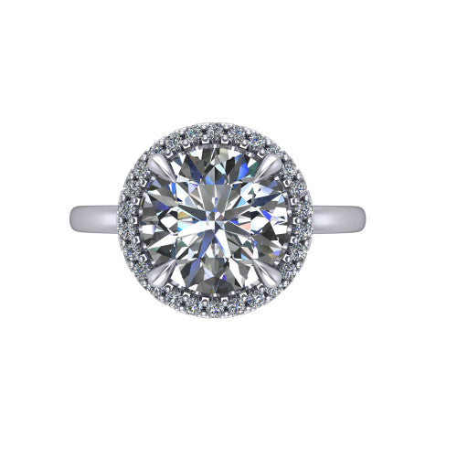 Calista round halo engagement ring in 14K White Gold, top-down view showing the round center diamond framed by a square pave halo