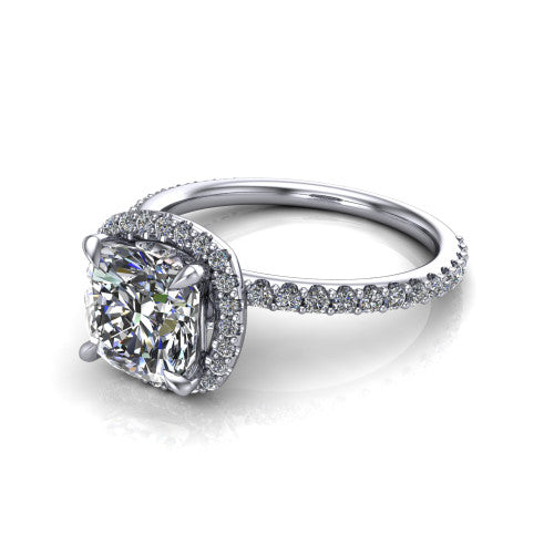 Violetta Cushion Shape Halo Engagement Ring in 14K White Gold