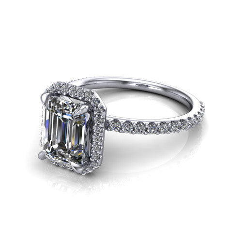 Violetta Emerald Shape Halo Engagement Ring in Platinum